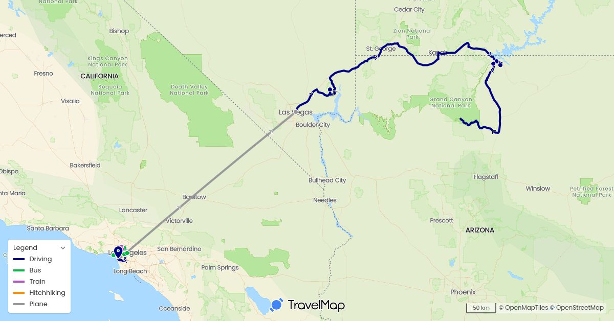 TravelMap itinerary: driving, bus, plane, train, hitchhiking in United States (North America)